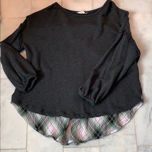 Dark gray sweatshirt with plaid peplum